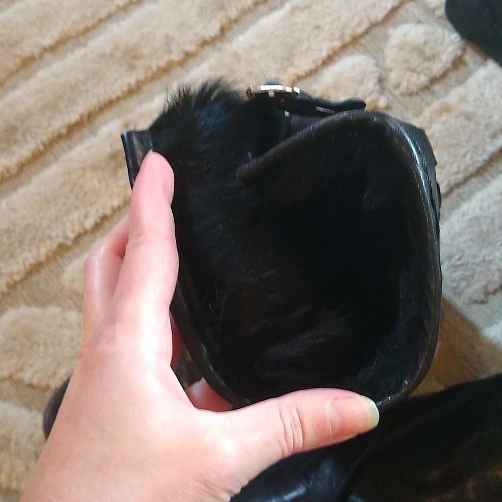 Anthro Fur Lined Moto Boots - Picture 4 of 4